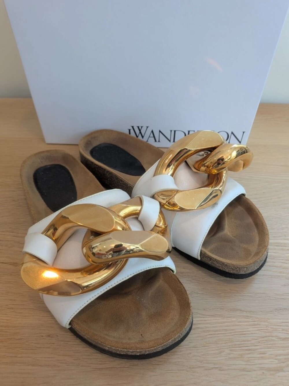 JW Anderson Chain Slide Sandals White Gold EU 39 US 8